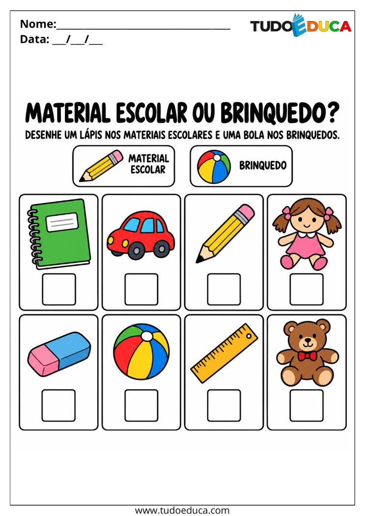 Atividade de Classificação para Deficiência Intelectual brinquedo ou material