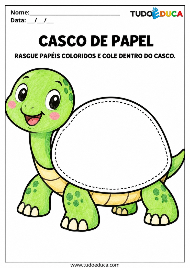 Atividade de Coordenação Motora Fina cole o casco na tartaruga para Autismo