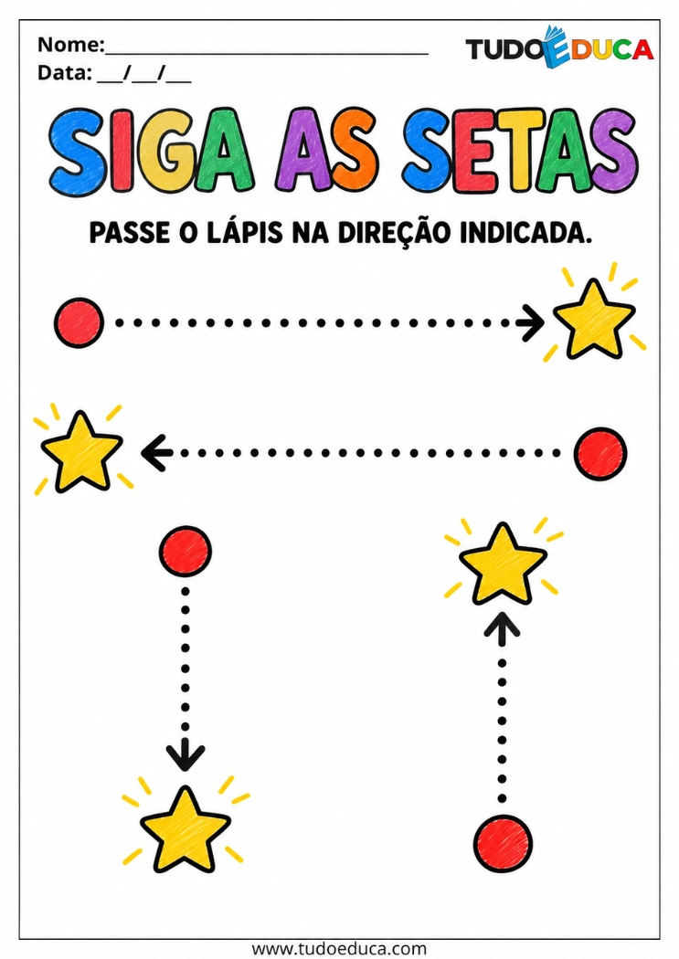 Atividade de Coordenação Motora Fina com siga as setas para Autismo
