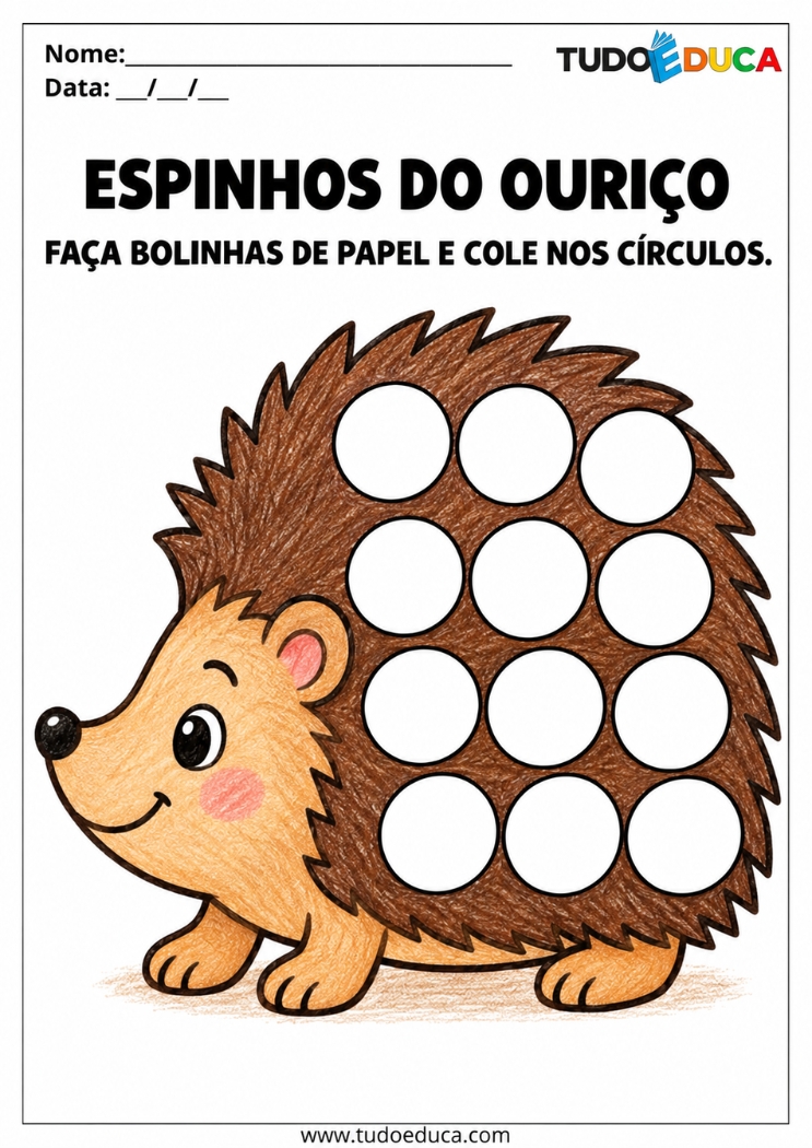 Atividade de Coordenação Motora Fina complete o ourico para Autismo