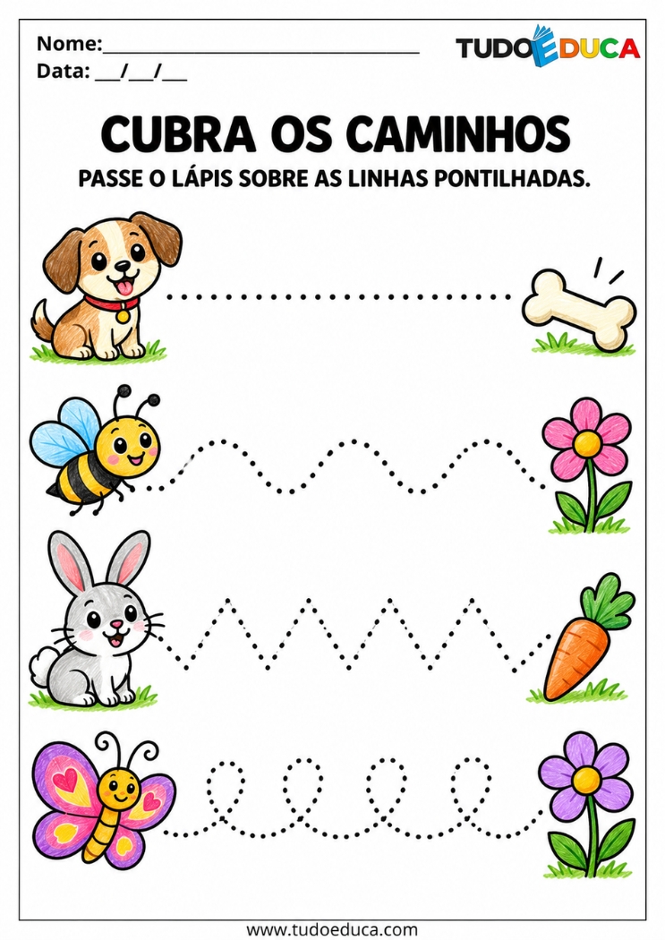 Atividade de Coordenação Motora Fina cubra os caminhos para Autismo