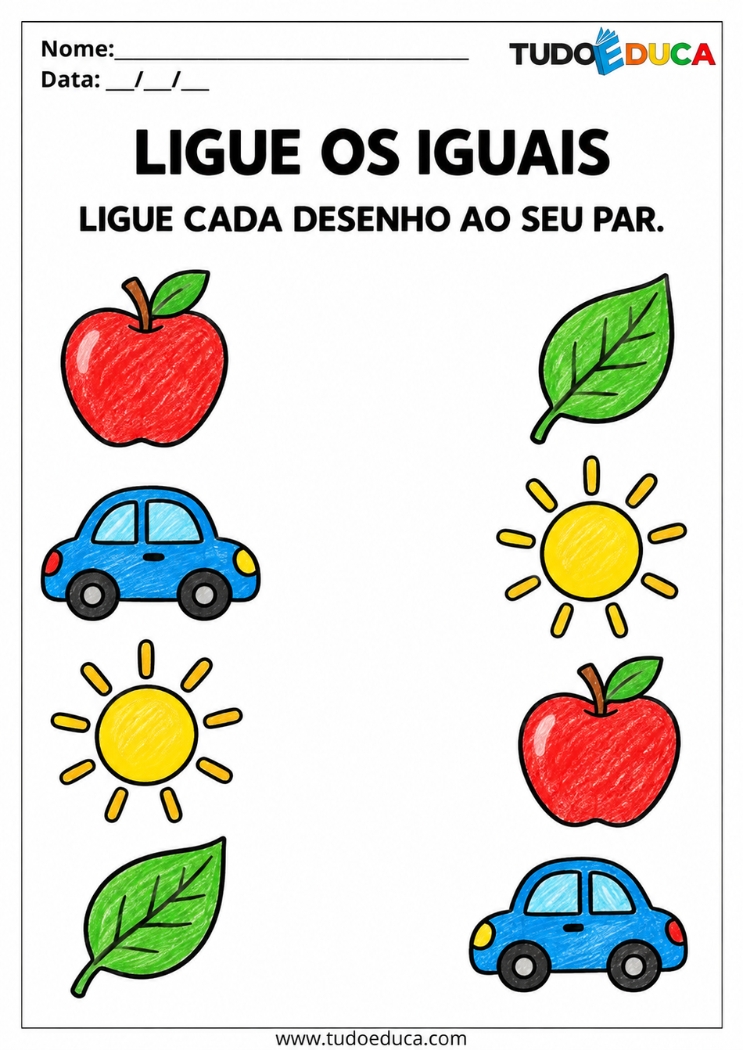 Atividade de Coordenação Motora Fina ligue os iguais para Autismo