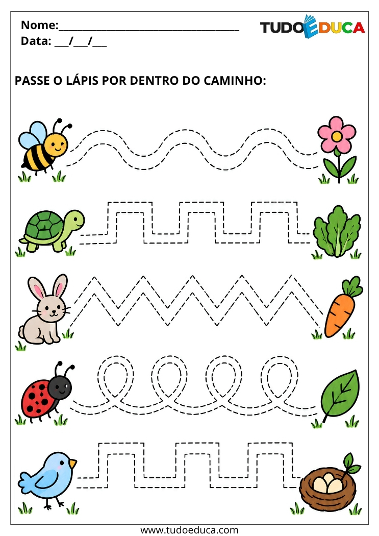 Atividade de Coordenação Motora para Educação Infantil caminho dos bichos