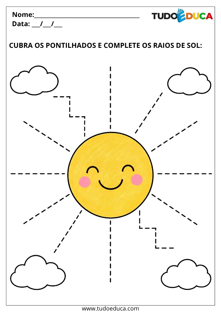 Atividade de Coordenação Motora para Educação Infantil complete o sol