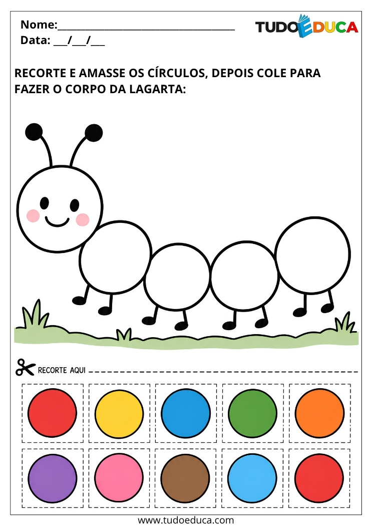 Atividade de Coordenação Motora para Educação Infantil decore a minhoca
