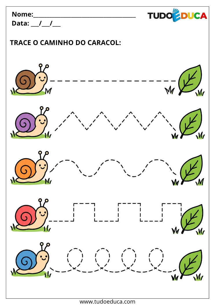 Atividade de Coordenação Motora para Educação Infantil leve o caracol