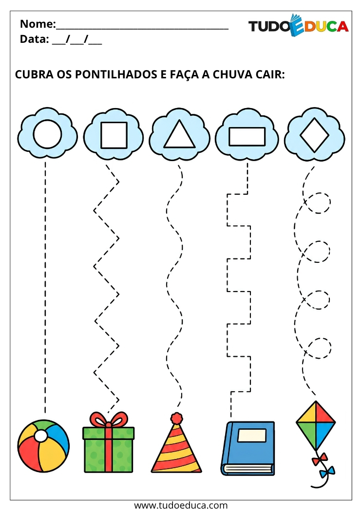 Atividade de Coordenação Motora para Educação Infantil trace a chuva