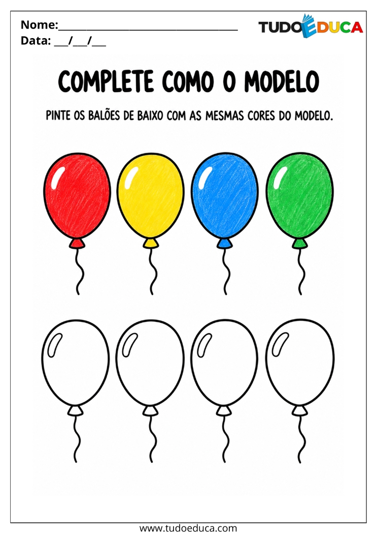 Atividade de Cores com modelo para Deficiência Intelectual