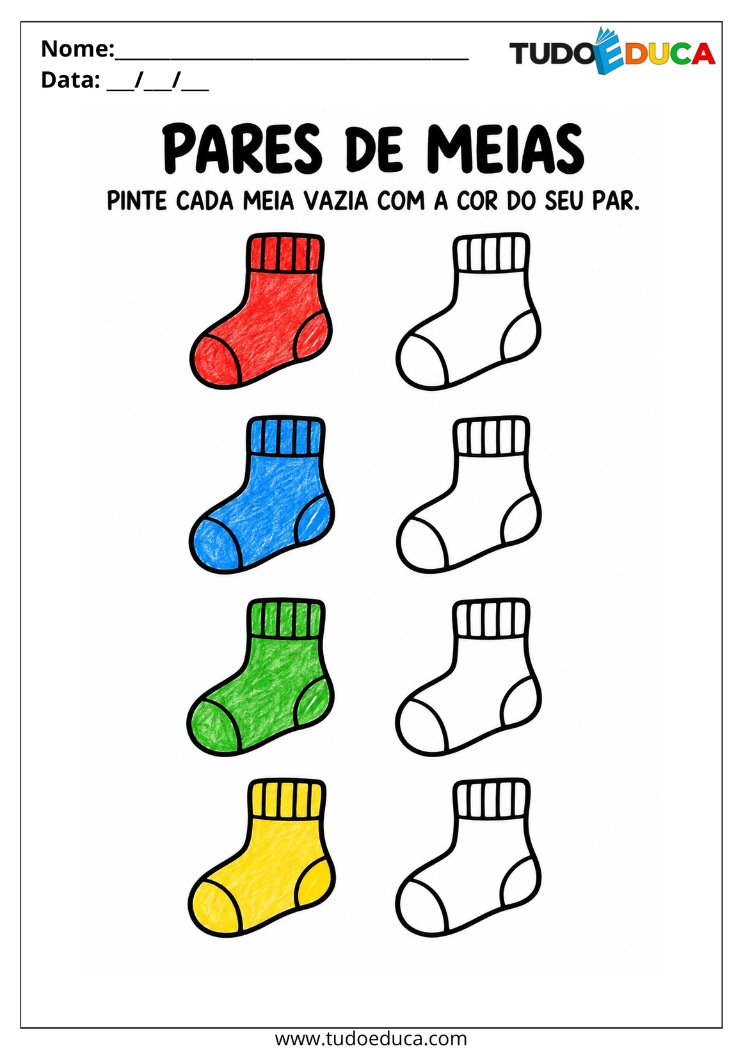 Atividade de Cores pinte os pares para Deficiência Intelectual