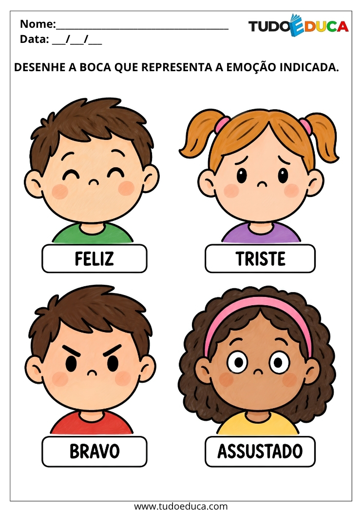 Atividade de Emoções desenhe o rosto para Deficiência Intelectual