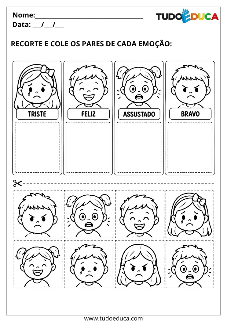 Atividade de Emoções para Deficiência Intelectual junte os pares