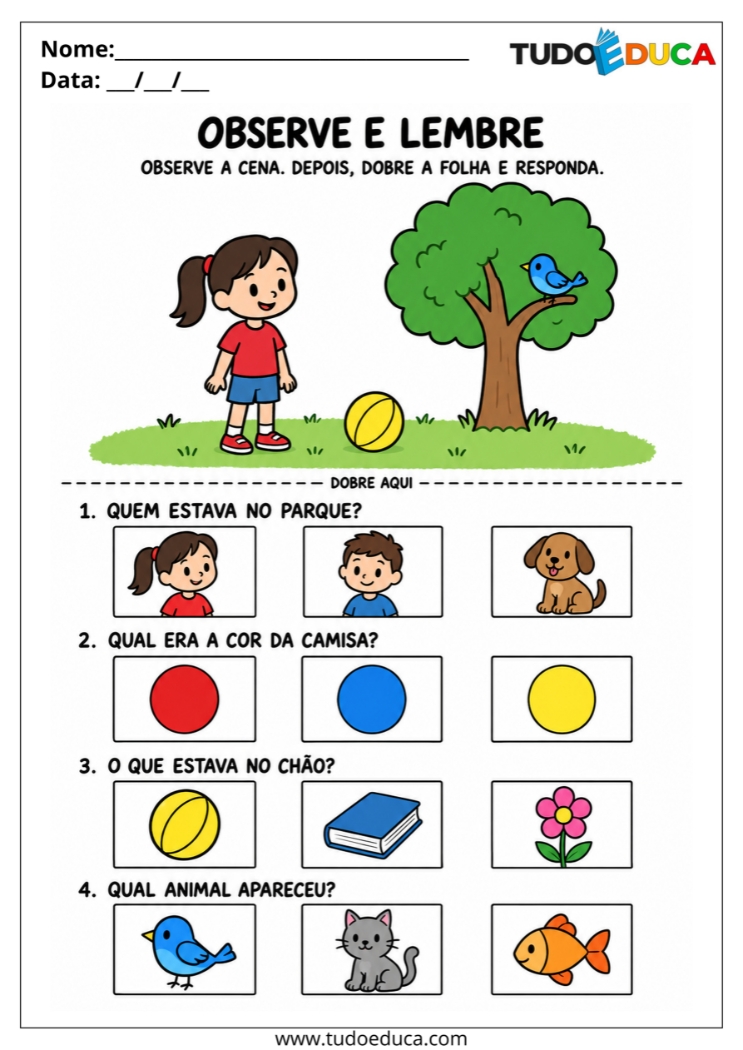 Atividade de Memória observe e responda para Deficiência Intelectual