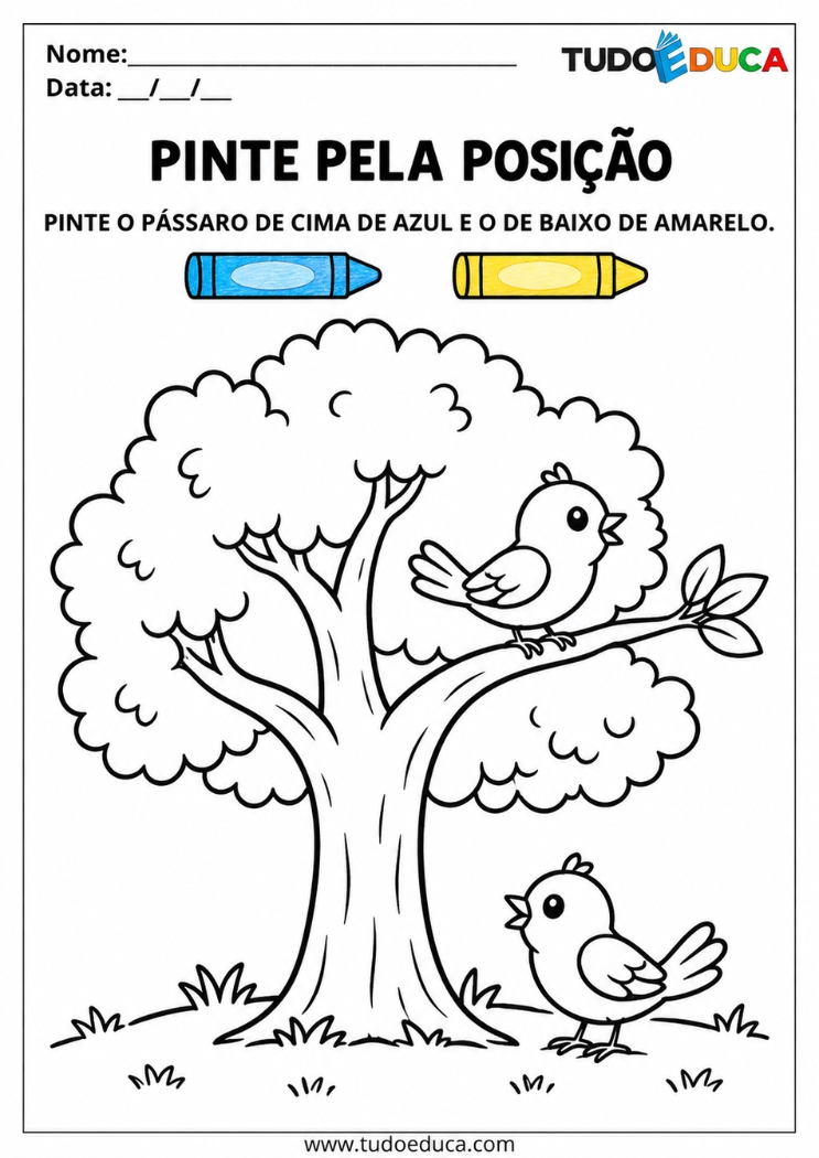 Atividade de Pintura Dirigida comparação de posição para Autismo