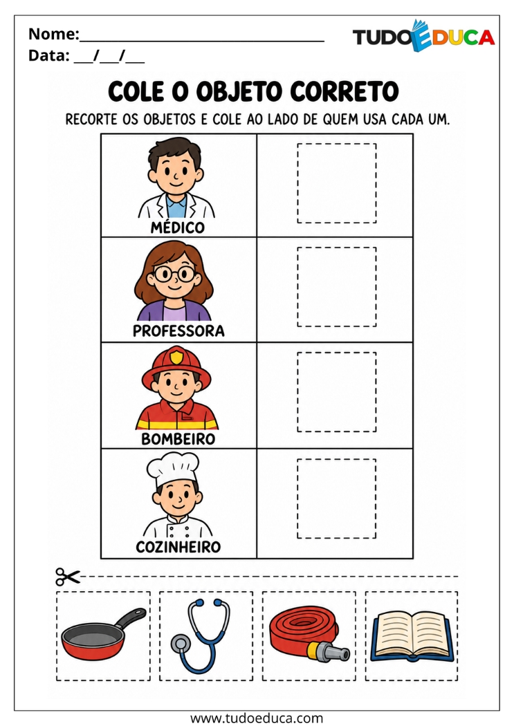 Atividade de Recorte e Colagem com profissões para Deficiência Intelectual