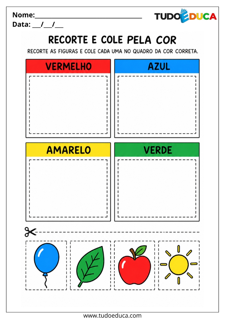 Atividade de Recorte e Colagem das cores para Deficiência Intelectual