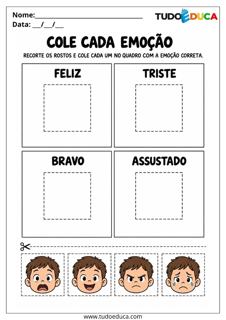 Atividade de Recorte e Colagem das emoções para Deficiência Intelectual