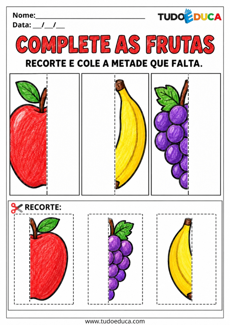 Atividade de Recorte e Cole as frutas para Educação Infantil