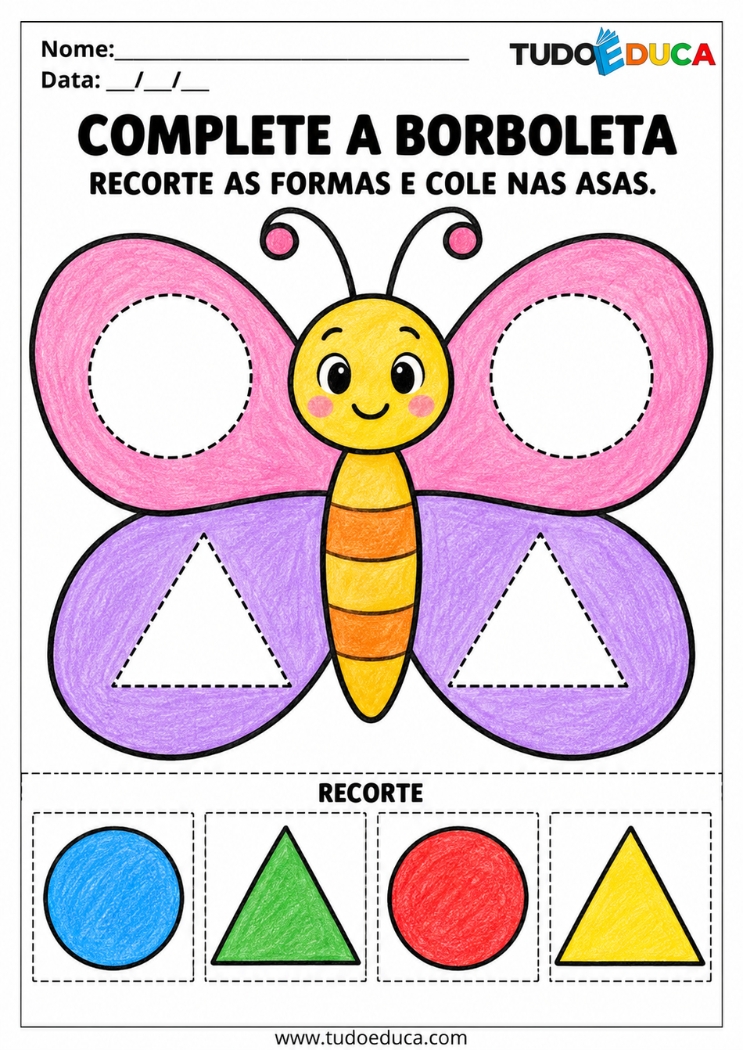 Atividade de Recorte e Cole com formas para Educação Infantil