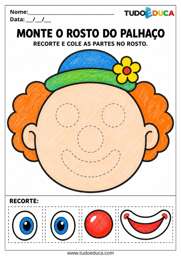 Atividade de Recorte e Cole o rosto para Educação Infantil
