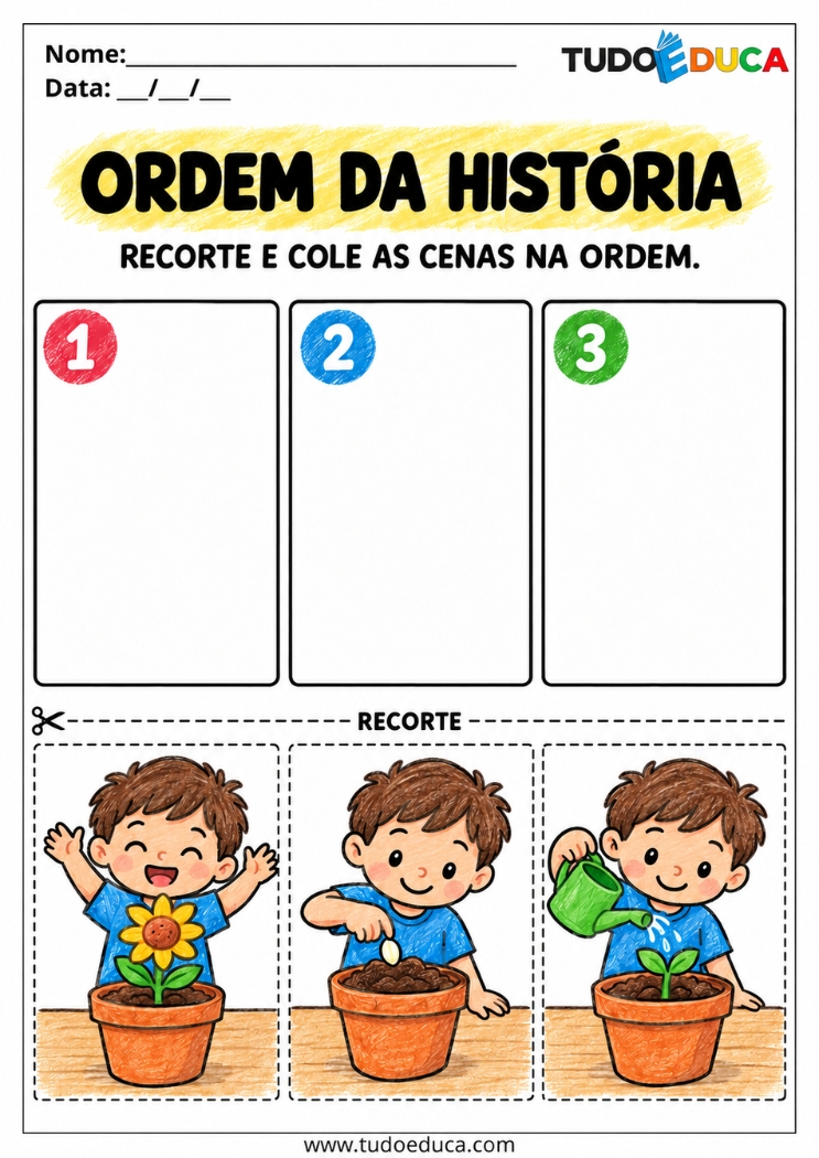 Atividade de Recorte e Cole sobre ordem natural para Educação Infantil