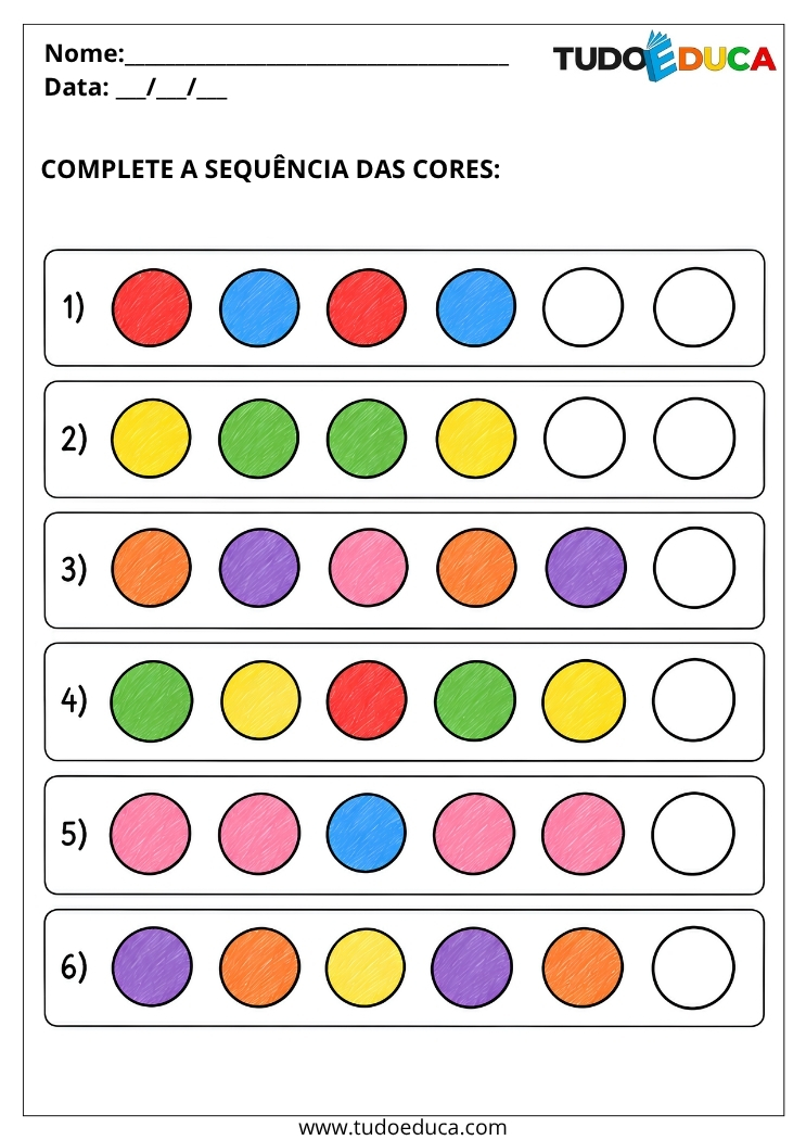 Atividade de Sequência Lógica com cores para TDAH