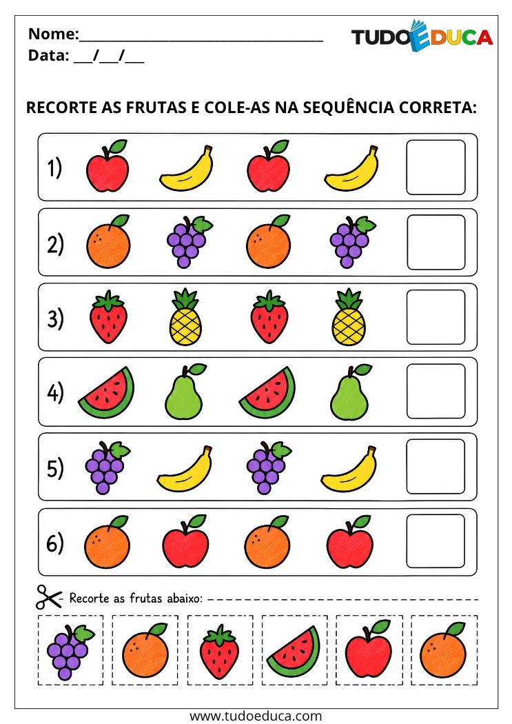 Atividade de Sequência Lógica com frutas para TDAH