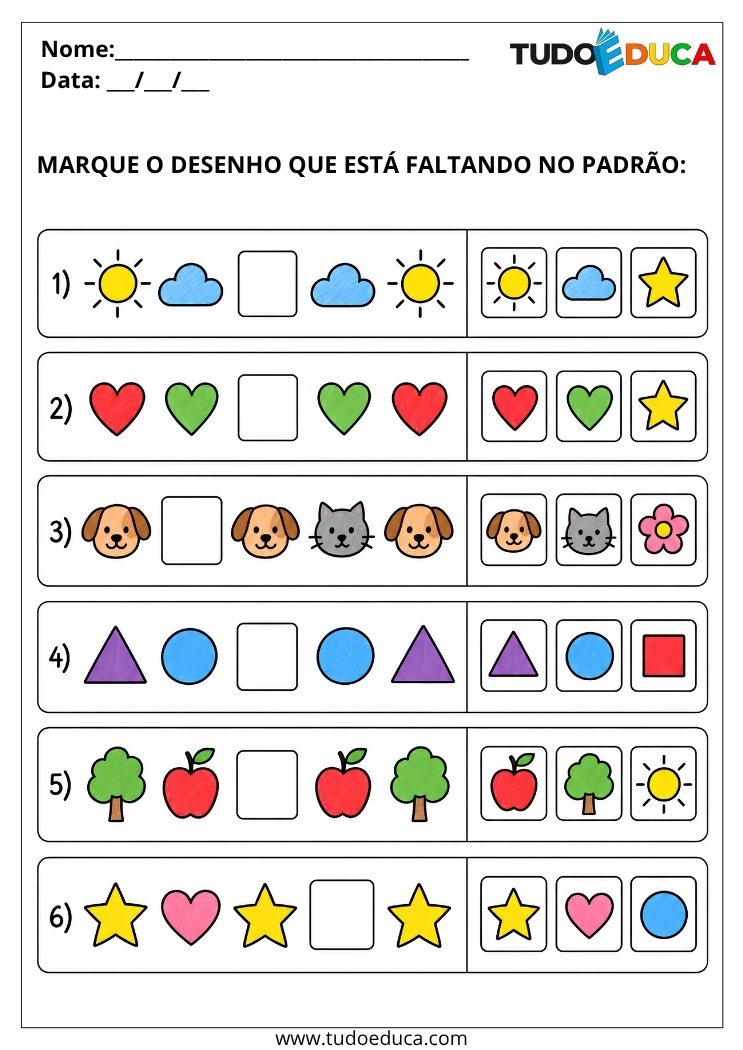 Atividade de Sequência Lógica descubra qual falta para TDAH