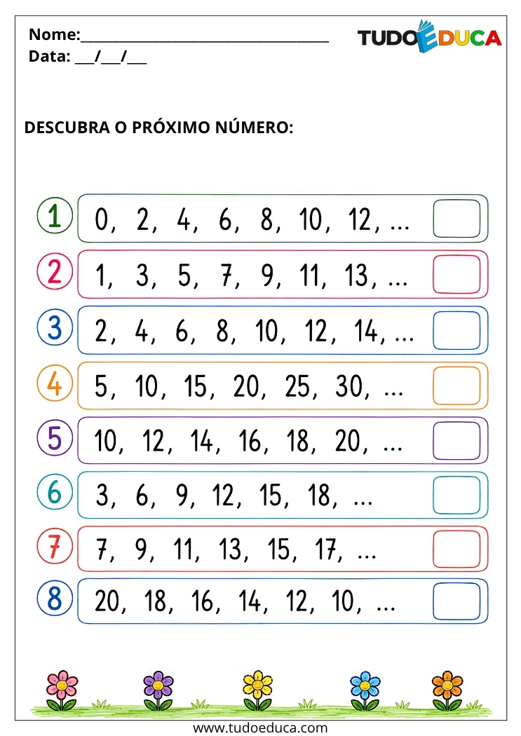 Atividade de Sequência Numérica para Deficiência Intelectual descubra o número