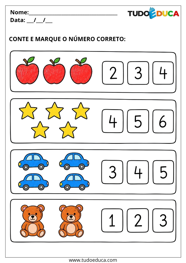 Atividade de conte e marque para deficiência intelectual
