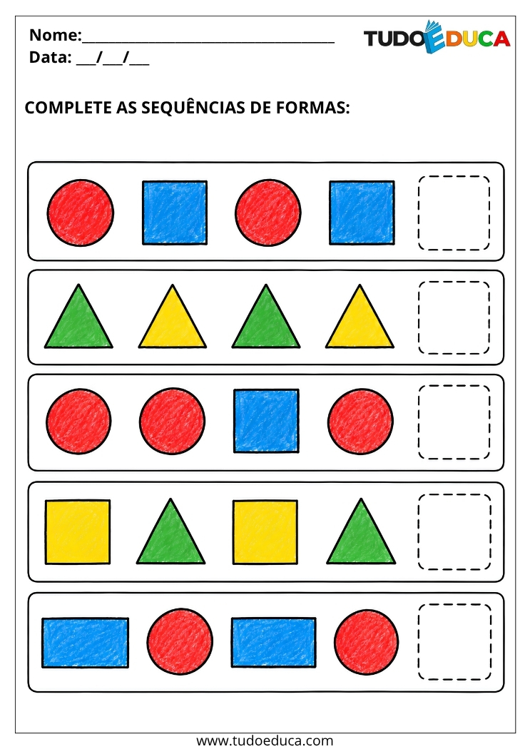 Atividade de sequencia com formas para deficiência intelectual