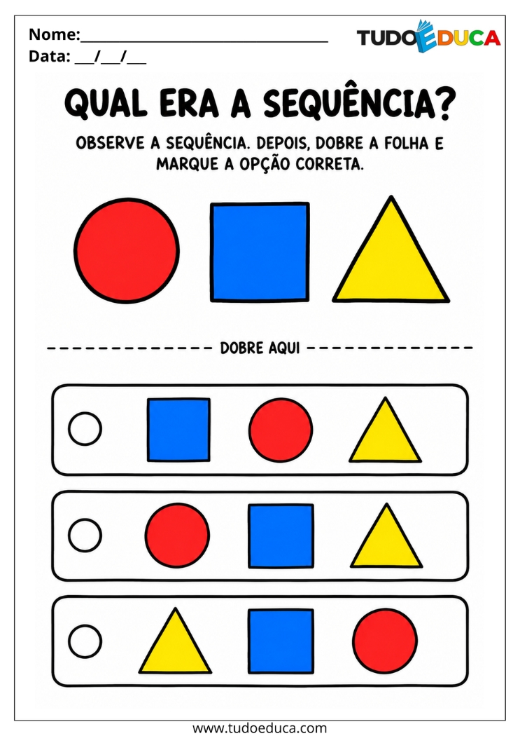 Atividade decore a sequencia para Deficiência Intelectual