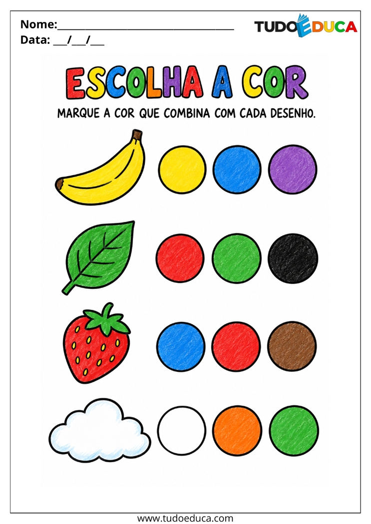 Atividade escolha as Cores para Deficiência Intelectual