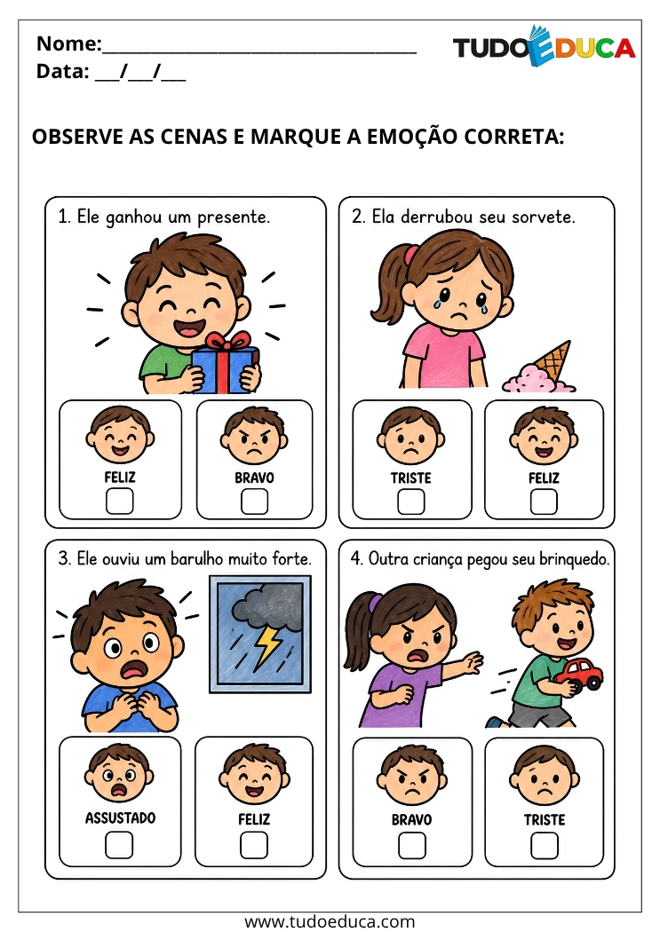 Atividade marque as Emoções para Deficiência Intelectual