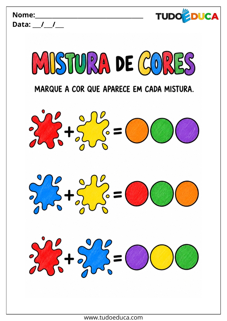 Atividade mistura de Cores para Deficiência Intelectual