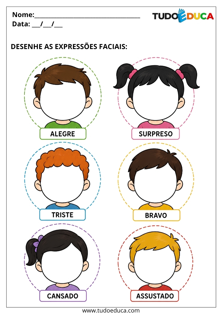 Atividade para Educação Infantil faça as emoções para Imprimir