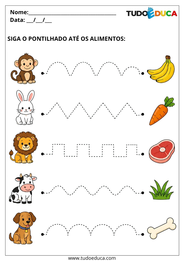 Atividade para Educação Infantil faça o caminho até a comida para Imprimir