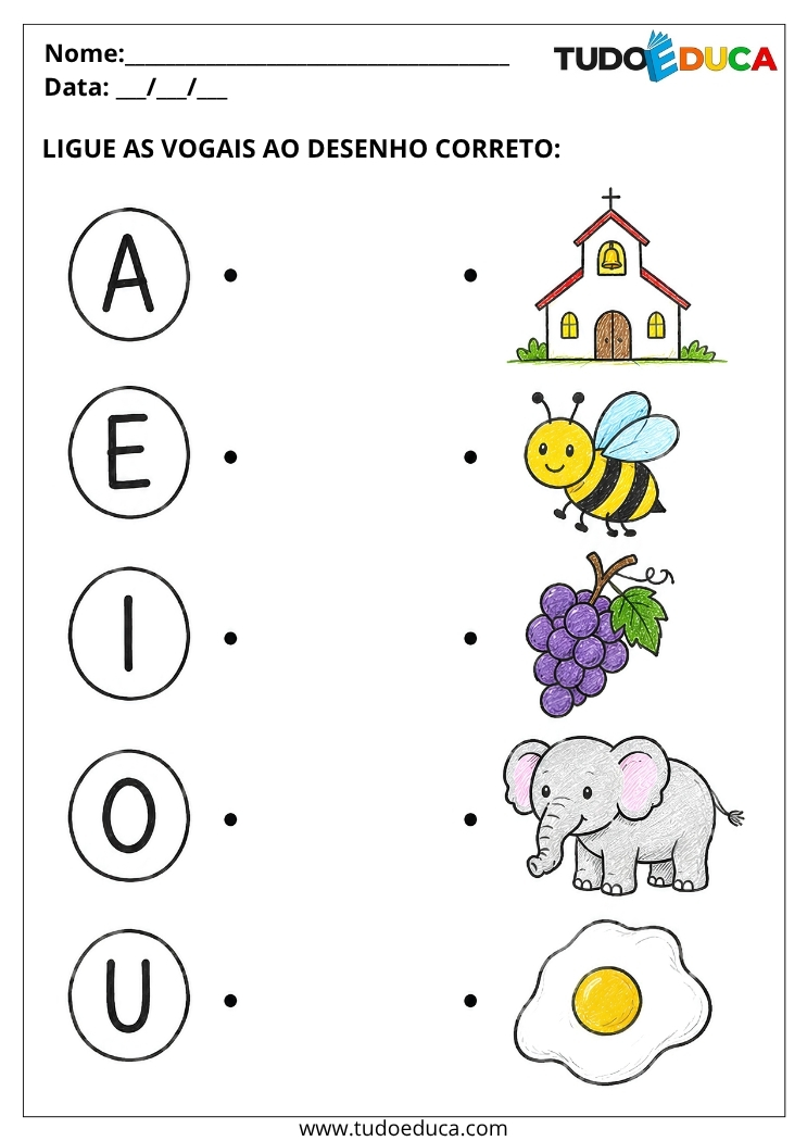 Atividade para Educação Infantil ligue as vogais para Imprimir