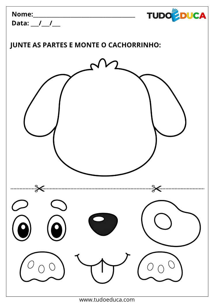 Atividade para Educação Infantil monte o cachorro para Imprimir