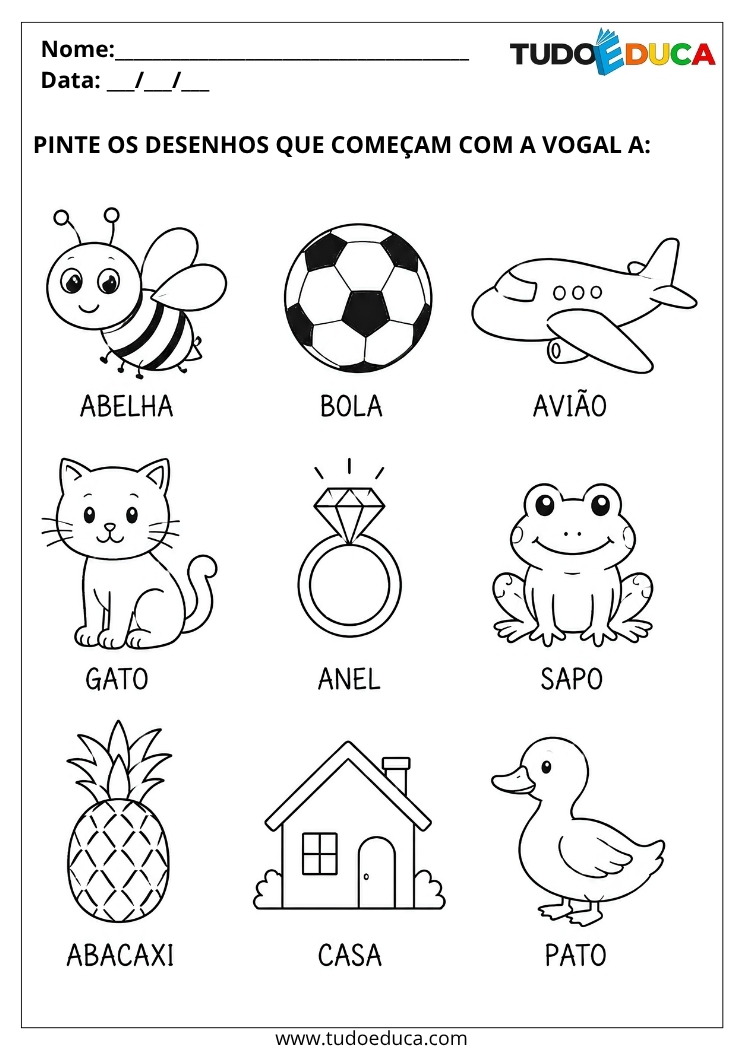 Atividade para Educação Infantil pinte as figuras com a para Imprimir