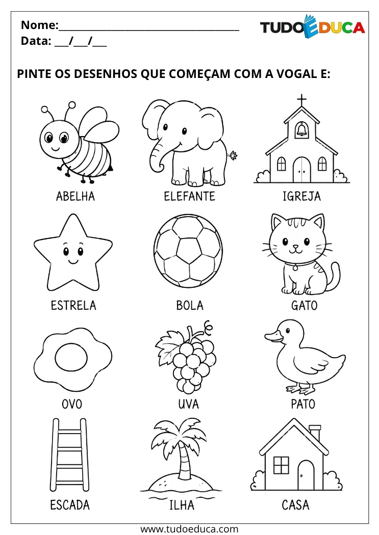 Atividade para Educação Infantil pinte as figuras com e para Imprimir