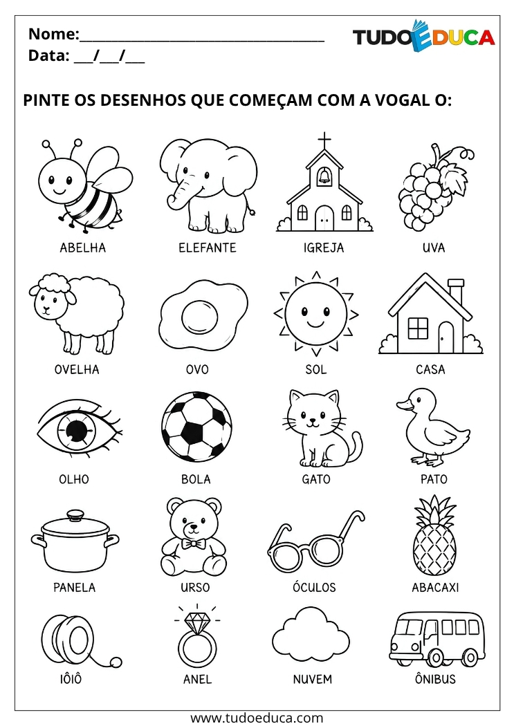 Atividade para Educação Infantil pinte as figuras com o para Imprimir