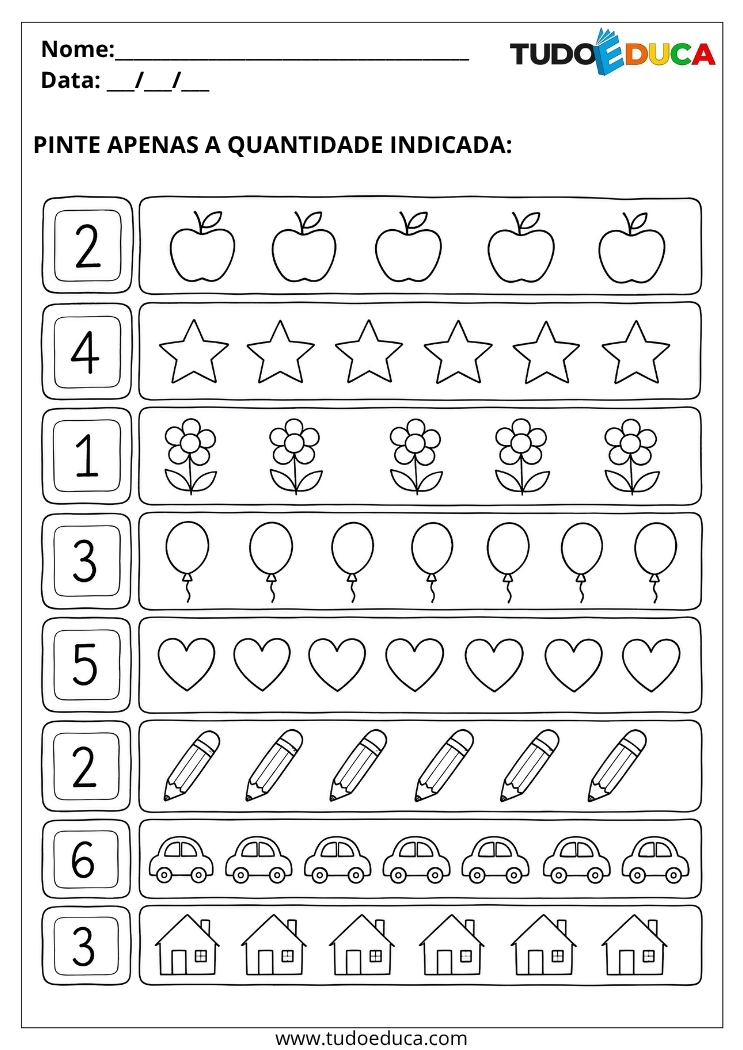 Atividade para Educação Infantil pinte as quantidades