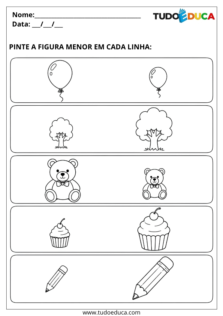 Atividade para Educação Infantil pinte o menor