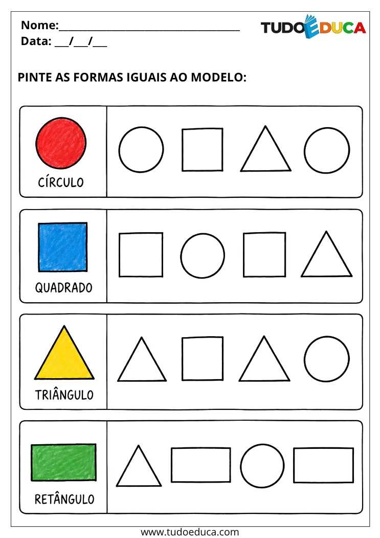 Atividade pinte as formas para deficiência intelectual