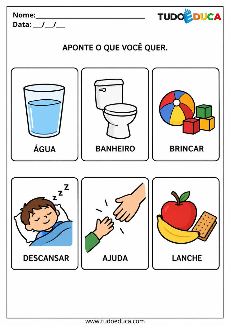Atividade com Pictogramas com necessidades para Autismo