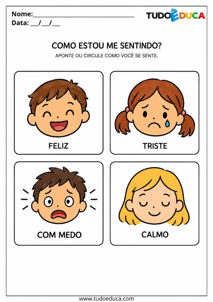 Atividade com Pictogramas com sentimentos para Autismo
