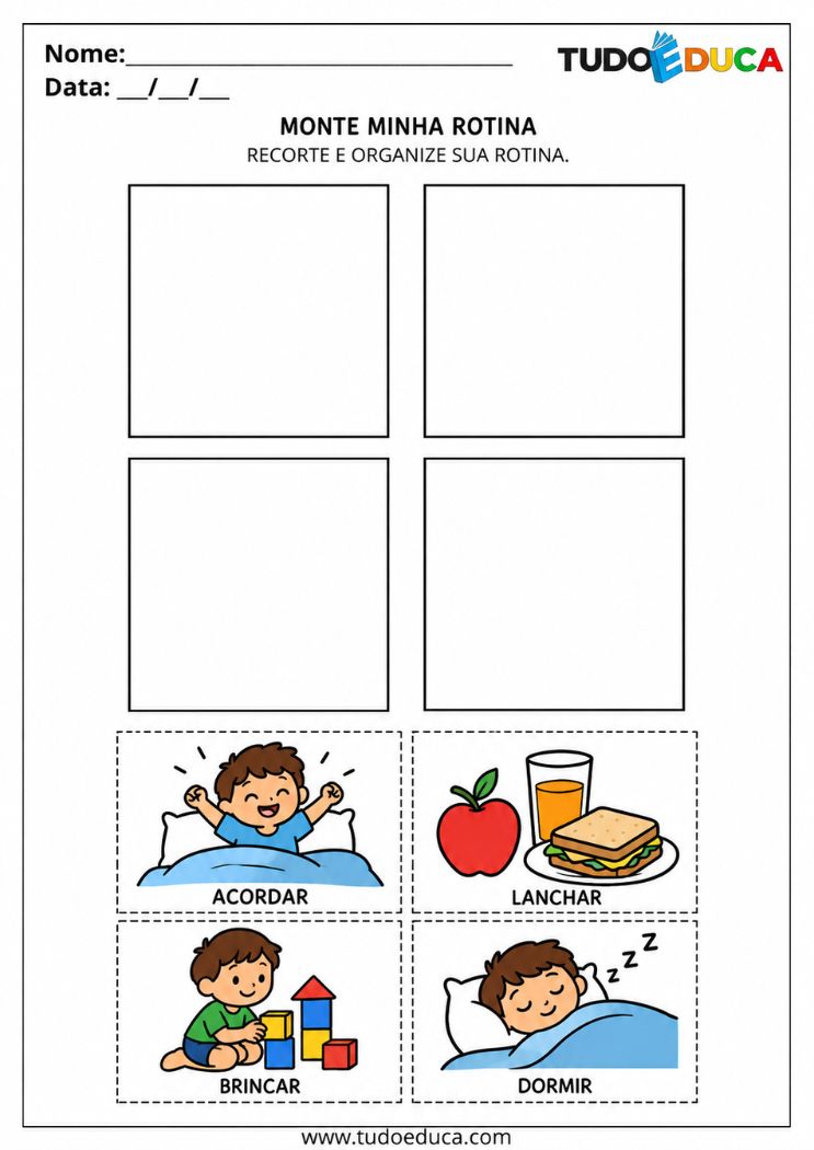 Atividade com Pictogramas de rotina para Autismo