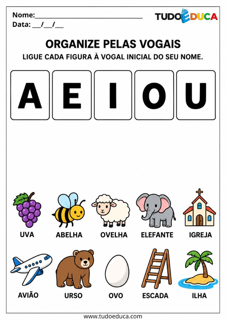 Atividade com Vogais de ligar para Síndrome de Down