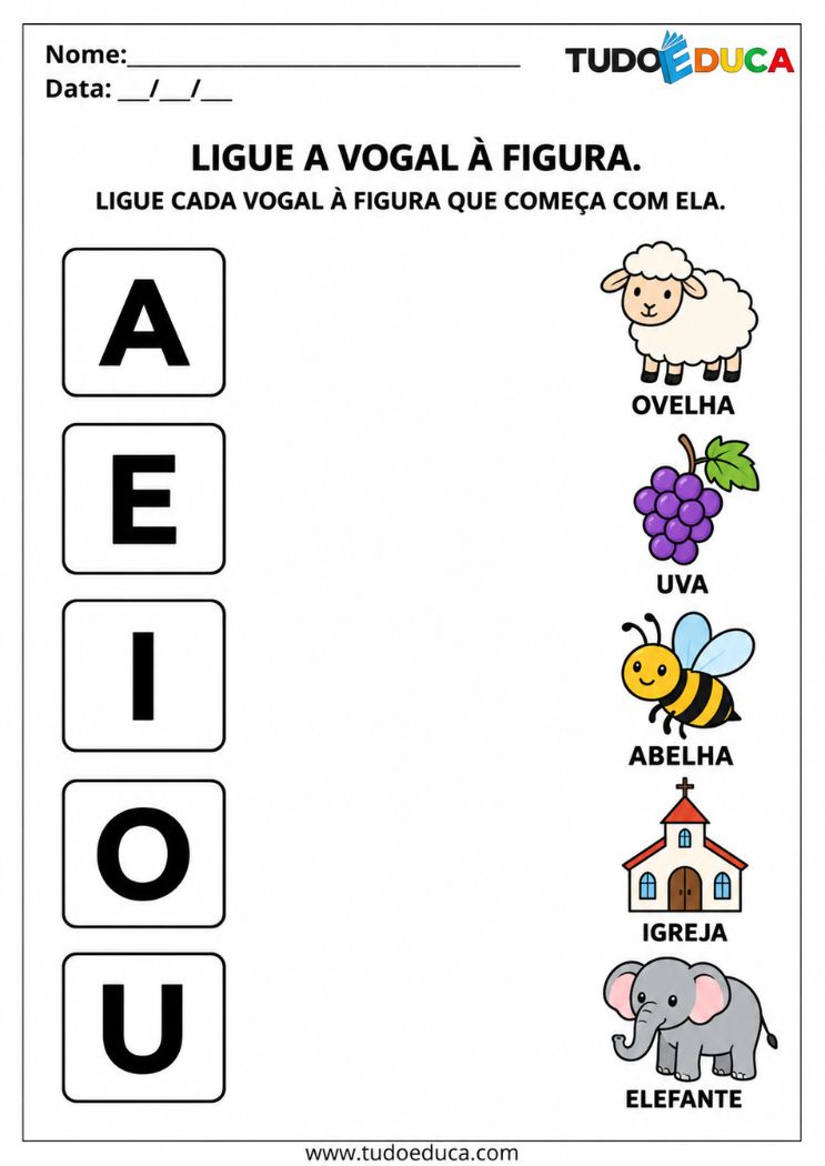 Atividade com Vogais de relacionar para Síndrome de Down