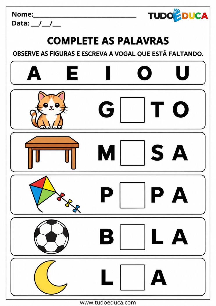 Atividade com Vogais para Síndrome de Down